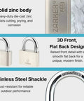 Keyed Alike Padlocks 4 Pack Workhorse Heavy Duty Stainless Steel Shackle Lock Waterproof and Rustproof Outdoor Grade features