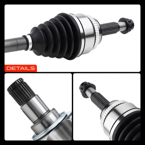 Close-up of CV Axle Shaft Assembly Front Left Driver Side For Toyota Camry 2002 To 2009 2.4L Gas Highlander with neoprene boot