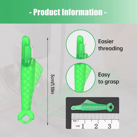Automatic Needle Threader Set 10 Pack For Sewing Machines And Hand Sewing showing size and threading feature