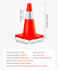 Dimensions and details of Six Pack 28 Inch Orange Traffic Cones With Reflective Collar Heavy Duty PVC Road Safety Cones