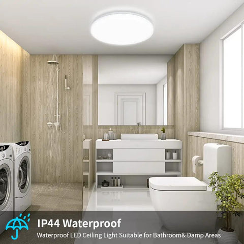 Non Dimmable 18W 1650LM 5000K Daylight Flush Mount LED Ceiling Light 9.5 Inch Waterproof Round Fixture in a bathroom