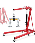 Rock Solid Folding Engine Crane 2 Ton 4400 Pound Capacity with adjustable load arms and leveling tool for automotive repairs.