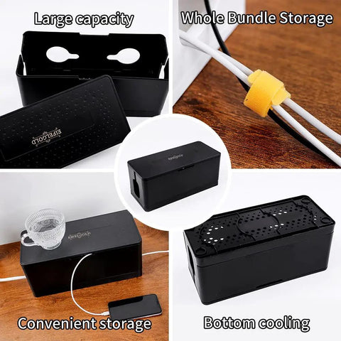 Foldable Large Cable Management Box For Desks Cord Hider And Power Strip Concealer In Strong ABS Durable Black with storage features