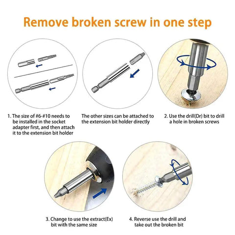 Kick Some Ass With This High Speed Steel Nan Screw Removal Drill Bit Set, A Total Game Changer For DIYers Fixing Stripped Bolts And Broken Fasteners In Your Garage Or Home Workshop Without Any Drama Or Stress. HSS extractors and socket adapter for broken screw removal