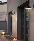 10 Inch Dome Gooseneck Outdoor Barn Light With Dusk To Dawn Sensor Black Exterior Wall Mount Porch Lighting on patio wall
