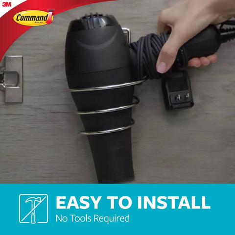 Hair Dryer Holder With Heavy Duty Adhesive Strips Satin Nickel Finish Holds Up To 3 Lb No Tools Required Waterproof Strips