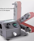 Adjustable grinding arm of Badass Electric Bench Grinder And Wet Dry Belt Sander showing variable angle settings.