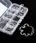 E Clip Retaining Snap Ring Kit 120Pcs 304 Stainless Steel C Clips Set For 1 5mm To 10mm Sizes in plastic organizer box