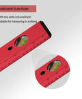 Heavy Duty 16 Inch Magnetic Torpedo Spirit Level With Three Precision Vials For 45 90 And 180 Degree Layouts red level with vials and cm inch ruler.