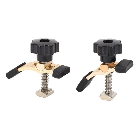 Heavy Duty 2Pcs T Track Hold Down Clamps With Quick Release Knobs for CNC Router and Engraving Machine close-up view.