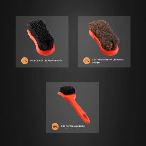 Three Piece Car Detailing Brush Kit with Microfiber Interior Brush and Tire Cleaning Brush, scratch-free, gentle on surfaces