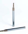 Square End Carbide Milling Set Pack Of Five End Mills For Alloy Steels And Hardened Metals, shown with two TiAlN coated tools.