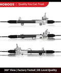 Hydraulic Power Steering Rack And Pinion Assembly For Dodge Dakota 2005 2010 And Mitsubishi Raider 2006 2009 Direct Bolt On Fit Left Hand Drive Only Leak Proof New Unit Ref 97 2143 side and top views