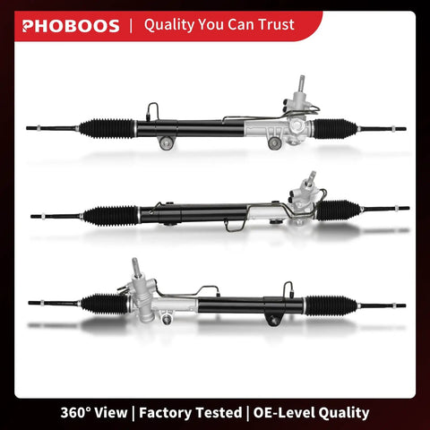 Hydraulic Power Steering Rack And Pinion Assembly For Dodge Dakota 2005 2010 And Mitsubishi Raider 2006 2009 Direct Bolt On Fit Left Hand Drive Only Leak Proof New Unit Ref 97 2143 side and top views