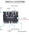 Dead Simple Five Pack 18650 Lithium Ion Battery Charger Board with Type C Input showing output connections and labels.