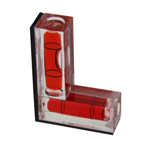 QINKYH Magnetic Horizontal Vertical Pocket Spirits Levels Household Pocket Levels Magnet Spirits Bubble Leveler Tool Red viewed from an angle showing dual bubble vials.