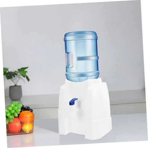 Portable Desktop Water Dispenser For Camping, Office And Home, white countertop unit holding blue water bottle.