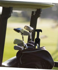 Three Sets Rubber T Handle Latches on a golf cart, used for securing gear, flexible and durable for indoor and outdoor applications.