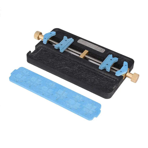 Dual Slot PCB Soldering Holder And Circuit Board Clamp Stand with blue clamp details for electronics repair
