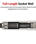 Cutaway view showing full-length socket well of Half Inch Drive Deep 12 Point Impact Socket Set With Case, 17 Piece, Metric Range 8 To 24 Mm.