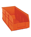Built Like A Brick House Heavy Duty Stackable Storage Bins For Garage And Workshop, Drop Dead Durable Polypropylene Parts Organizers With Raised Front Access, 6 Pack Nifty Space Savers, orange plastic bin.