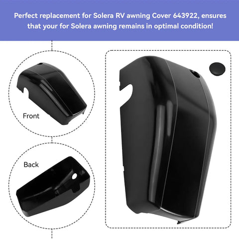 643922 Right RV Awning Head Cover End Cap For Camper Trailer Awnings Replacement Front Idler Drive Cover, ABS, black