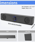 Dimensions of Desktop Monitor Soundbar With USB Powered Plug And Play Audio For Laptop And PC 3.5mm AUX Volume Knob