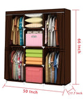 Portable Closet Wardrobe With 50 Inch Steel Frame And Non Woven Fabric Cover Four Hanging Rods And Four Storage Shelves Easy Assembly Brown