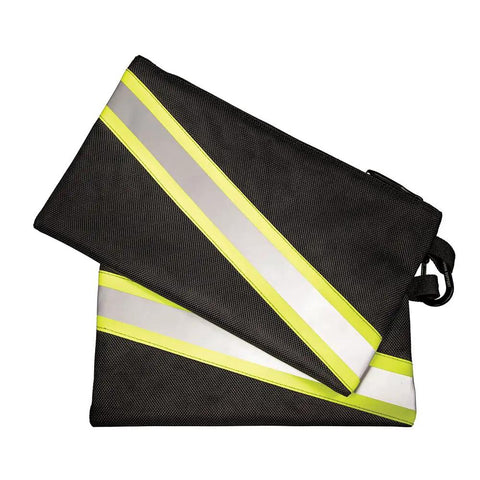 Tradesman Pro High Visibility Tool Bag With 42 Pockets showing reflective material and black fabric detail