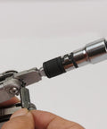 Flat End 1 Quarter Inch Hex To Square Socket 2 In 1 Extension Bit Driver Extender connected to multitool adapter