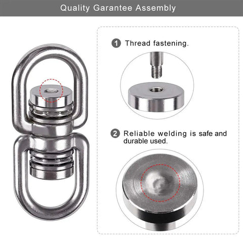 Heavy Duty Bearing Swing Swivel 360 Degree Rotation For Hanging Projects Like Tree Swings, Hammock Chairs, Climbing Ropes, Industrial Grade Rigging Upgrade with thread fastening and welding detail.