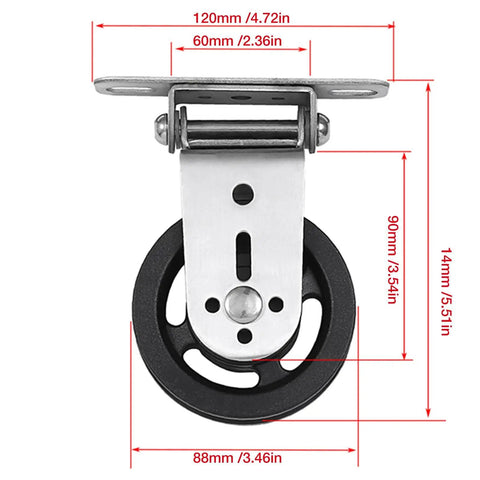 Heavy Duty Gym Pulley System With Wall Mount Single Pulley Block Silent 360 Degree Swivel Wheel for Home Gym, measurements shown