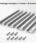 4 aluminum tracks with mounting holes and 8 screws from 12 Inch T Track Kit Aluminum Double Track Set 4 Pack For Woodworking.