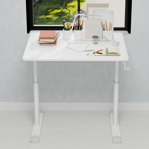 Smooth Hand Crank Standing Desk With 330 Lbs Heavy Duty Build And Effortless Manual Height Adjustment To Flex Your Home Office Vibe in white.