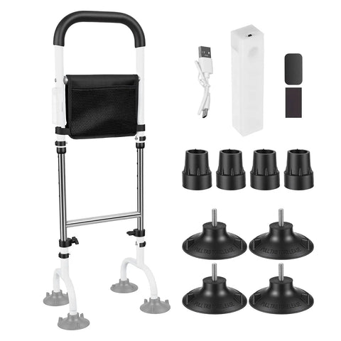 Quad Cane Standing Aid For Seniors, 5 Height Adjustable Grab Rail, Easy Stand Up Help For Hip Or Knee Surgery Recovery displayed with parts