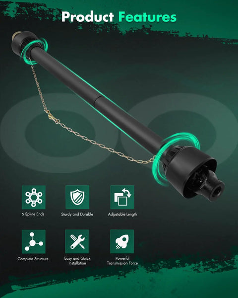 Heavy Duty Adjustable Pto Shaft For Tractors 40.5 To 66.5 Inches Slide Extension showing spline ends and adjustable length.