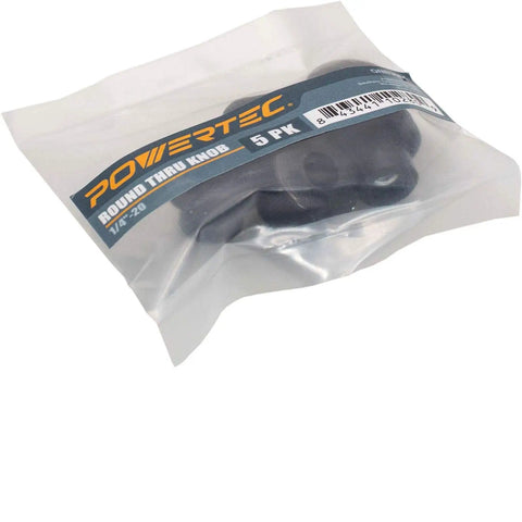 Dang Solid 1/4 20 Threaded Round Clamping Knobs Five Pack for T Track Table Saws, showing packed black thermoplastic knobs.