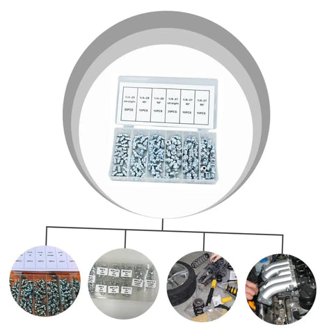 260 Piece Hydraulic Grease Nipples Kit for Automotive and Industrial Use with Metric and Imperial Fittings in Storage Box
