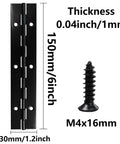 Dead Nuts Reliable 4 Pack 6 Inch Matte Black Piano Hinges Heavy Duty Continuous Folding Hardware next to mounting screw.
