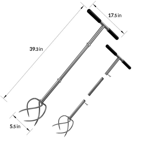 Twist Tiller Hand Tool With Removable Big Claw Garden Claw Cultivator Long Handle Steel Tiller dimensions display