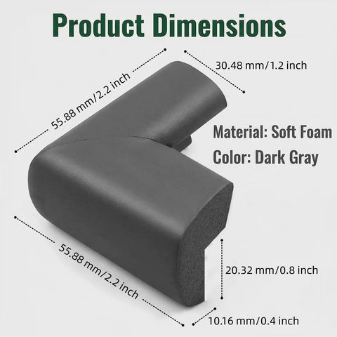 Built Different Rubber Bed Frame Corner Guards Set Of Four For Baby Proofing Nursery Edge Bumpers Soft Closed Cell Foam Furniture Protectors Super Durable For Active Toddlers Fast Setup Safety Essential Kit dimensions in dark gray soft foam.