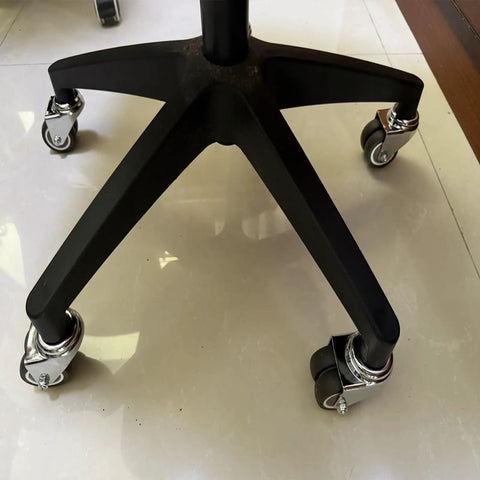Swap Old Office Chair Wheels With This Set Of Five Slick Dual Wheel Casters That Roll Smooth And Silent On Wood Or Carpet Featuring Secure Threaded Stems For Easy Swapping, showing black chair base and dual wheel casters.