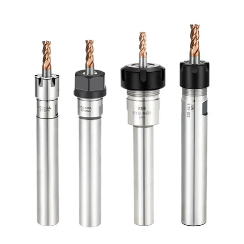 Heavy Duty ER Collet Chuck Extension Rod For Precision Milling And Drilling With Ultra Low Runout Control For C6 To C32 Sizes, various angles shown.