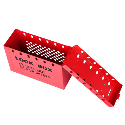 Portable Lockout Tagout Box For Group Lockout, 12 Padlocks Capacity, Heavy Duty 18 Gauge Steel Construction, Red Lockout Container