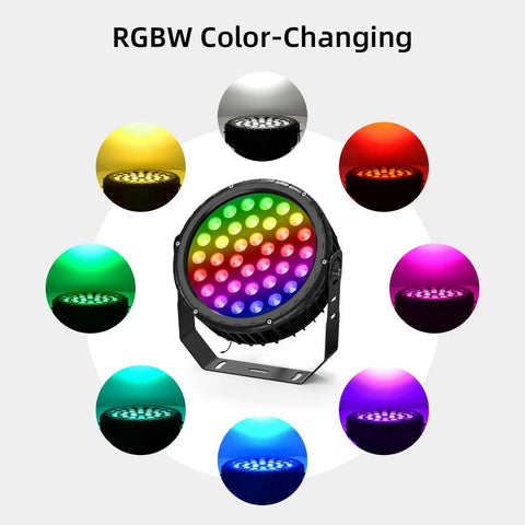 RGBW LED Wall Washer Light With RF Remote 72W 5000K Dimmable Lit Color Changing Landscape Spotlight with color options displayed