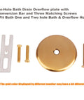 Push And Lock Bathtub Drain Stopper Kit With Trim Set And Single Hole Overflow Faceplate, Brushed Gold Finish, Parts Displayed