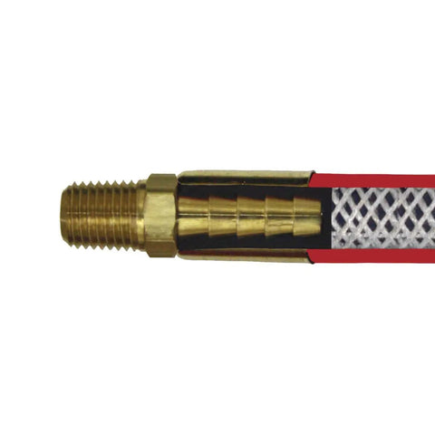 Pro Grade Heavy Duty Red Rubber Air Hose, Fifty Foot Length, Three Eighths Inch Diameter, 250 PSI Working Pressure, brass NPT fittings