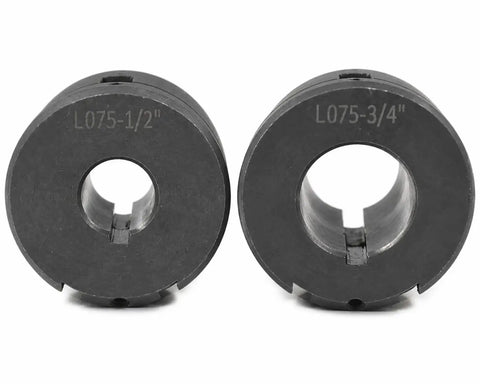 Half To Three Quarter Inch Bore Flexible L-Jaw Shaft Coupling Set Three Piece L075 Coupler Kit For Log Splitters And Power Transmission Equipment Built For Heavy Duty Hydraulic Pumps And Electric Motors Ready To Install., two HT250 cast iron coupling halves