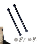 Two Pack 14 Inch Gas Spring Hinges For Toy Boxes And Cabinets 150N Heavy Duty Soft Close Safety Hinges For Heavy Curved Arched And Flat Lids Black Built To Last, showing two black hinges with mounting hardware