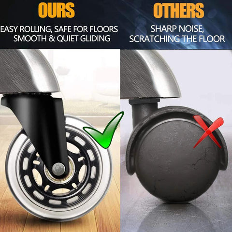 HOSALI 3-inch rubber office chair caster wheels, set of 5; front view shows smooth rolling wheel with metal hub.